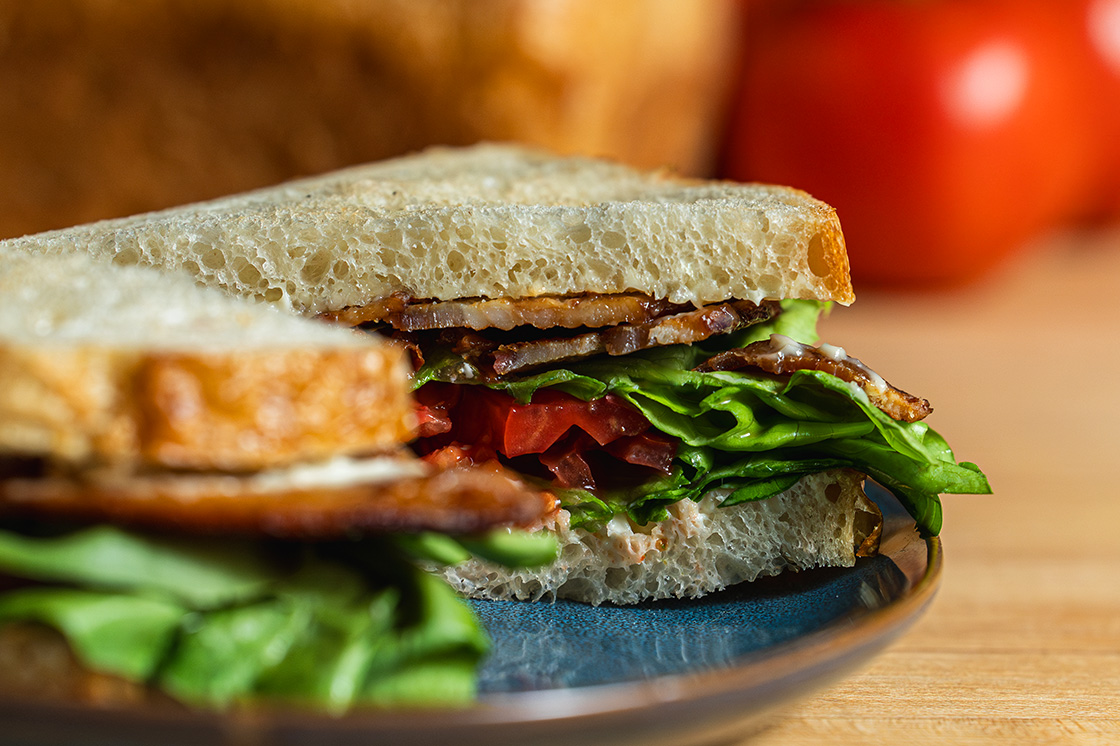 BLT sandwich on sliced sourdough bread